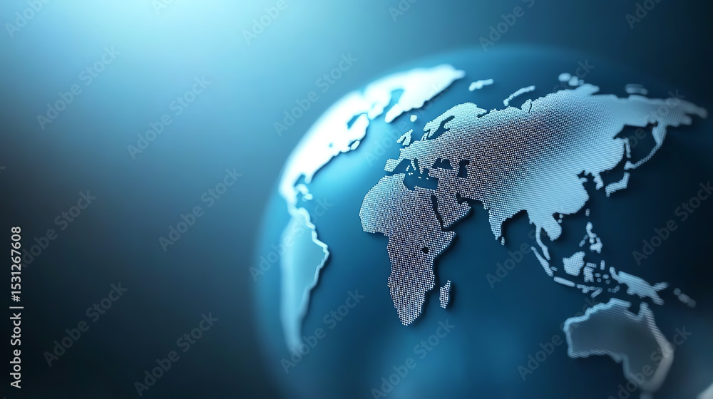 Fototapeta premium A close-up view of Earth, showcasing intricate details of continents against a glowing backdrop, symbolizing global connections.
