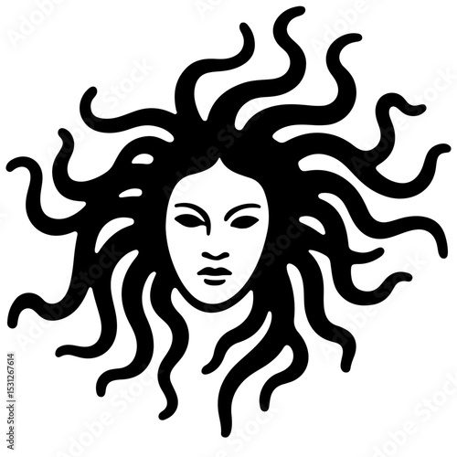 Medusa Gorgon Black and White Vector Illustration