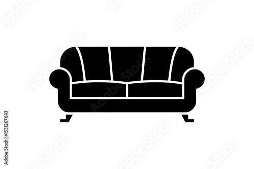 Illustration of a black two seater sofa with legs