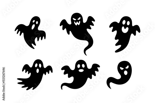 Collection of six black silhouette ghost figures