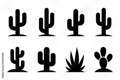 Collection of various black cactus plant silhouettes