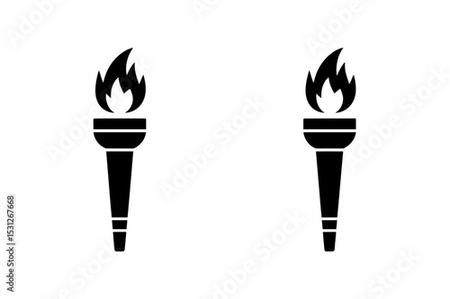 Two black torches with flames on a white background