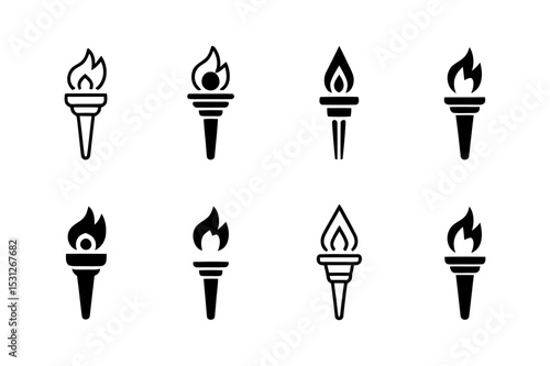 Collection of eight different torch icon variations