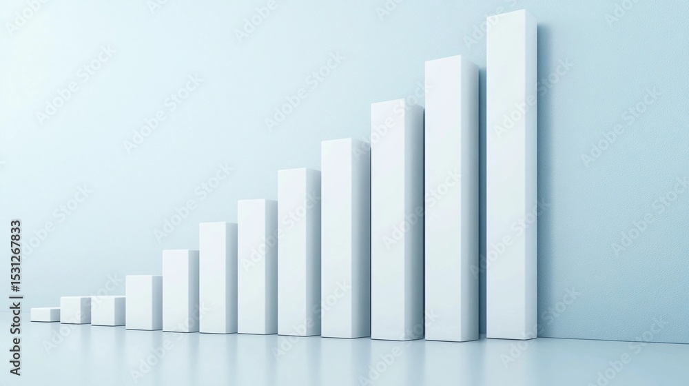 Abstract representation of growth and progress through increasing white bars on a minimalist background Abstract representation of growth and progress through increasing white bars on a minimalist background