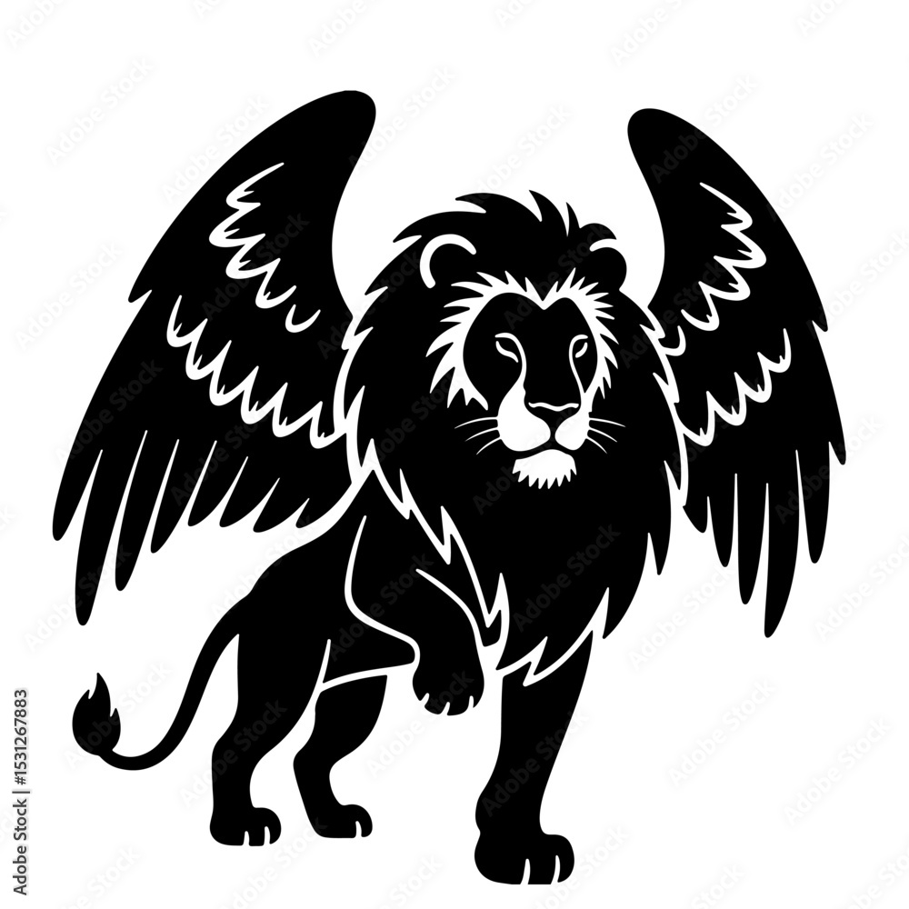 Fototapeta premium Black and White Winged Lion Illustration, Vector Design