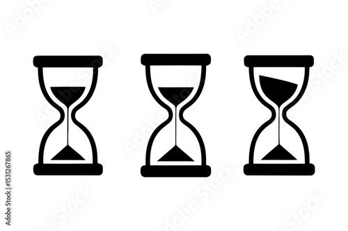 Three hourglasses showing passage of time in black