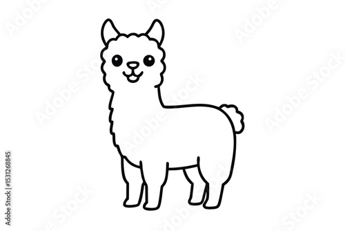 Cute alpaca line art vector illustration