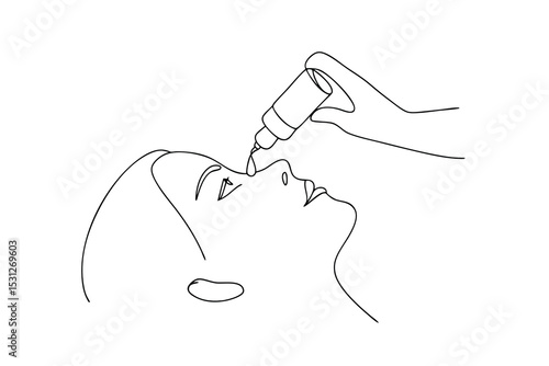 Woman receiving eye drops line drawing illustration