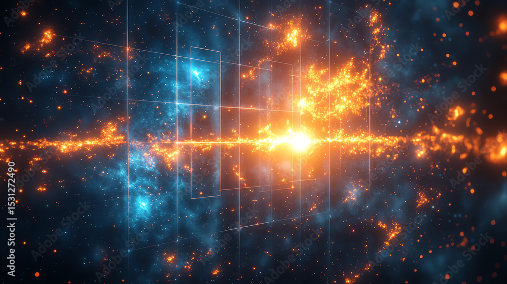 Fototapeta premium A stunning cosmic scene showcasing vibrant colors of interstellar energy and light, representing the beauty of the universe.