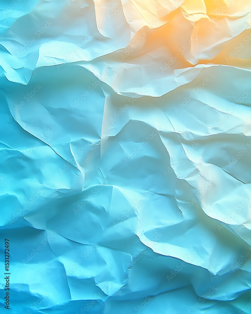 Fototapeta premium Crumpled paper texture in blue and yellow tones