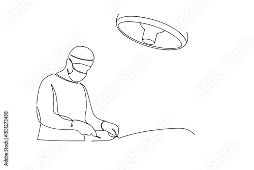 Single line drawing surgeon operating room minimalist art