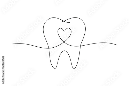 Continuous line drawing tooth heart dental care