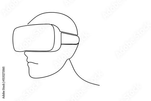 Person wearing vr headset line drawing illustration