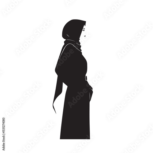 Silhouette of a muslim woman in a hijab and abaya