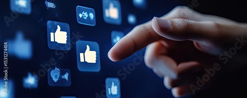 Hand interacting with glowing social media interface