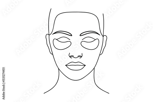 Line drawing of woman face with under eye patches skincare beauty treatment