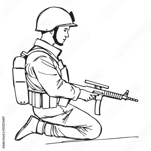 Kneeling soldier with assault rifle sketch