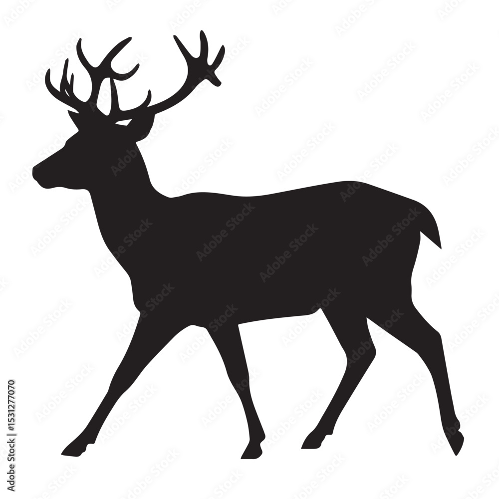 Fototapeta premium Black silhouette of a walking deer with antlers