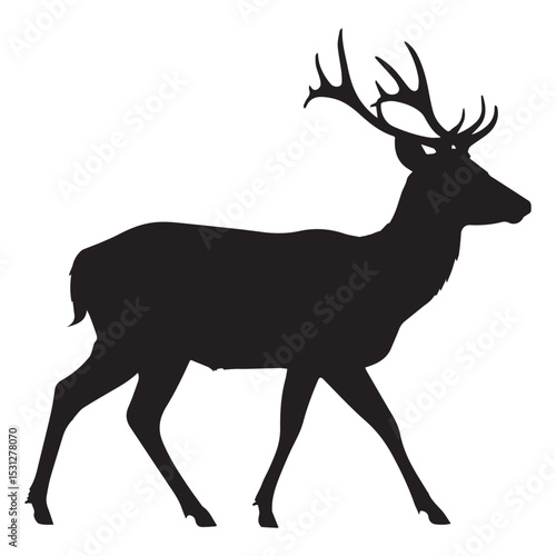 Black silhouette of a walking deer with antlers