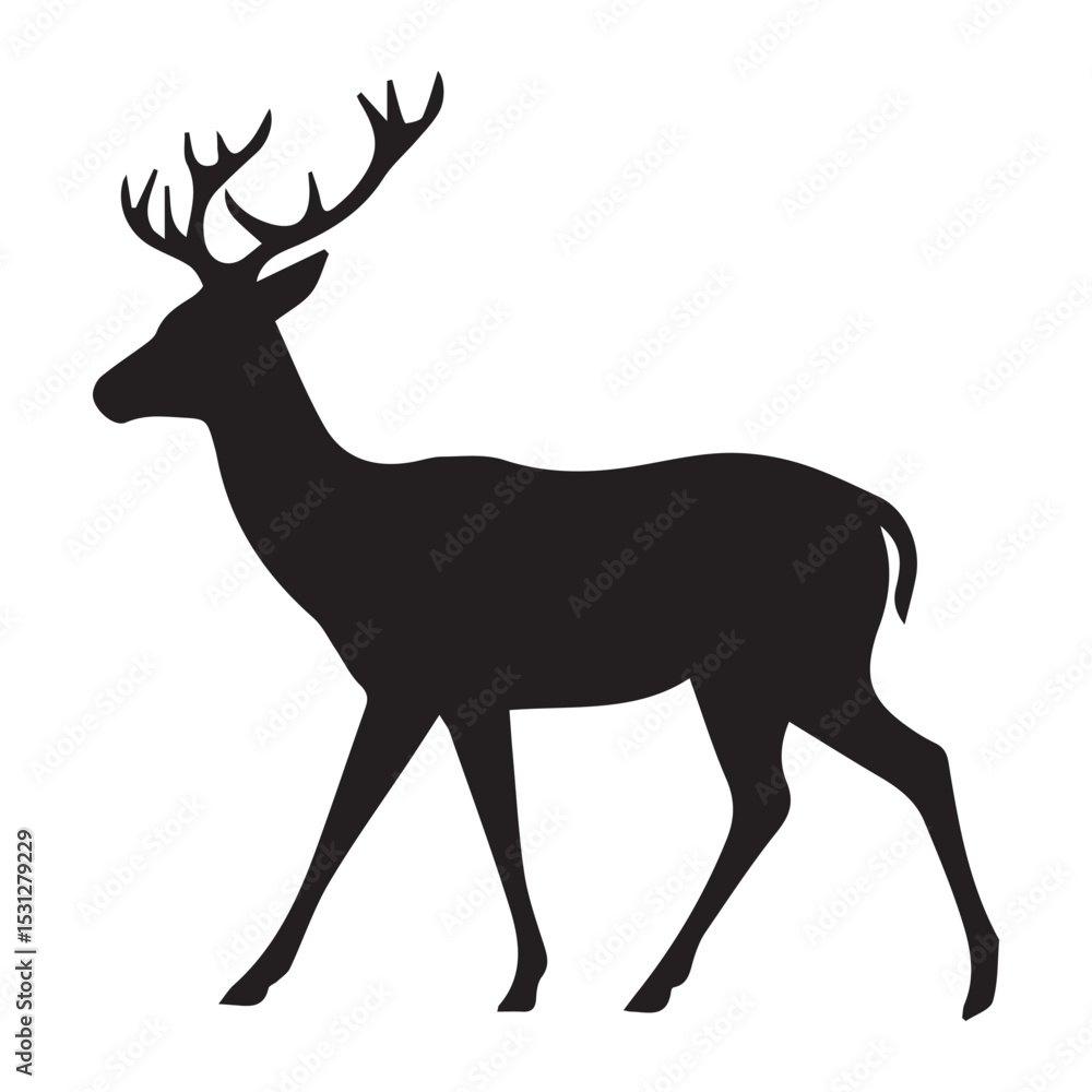 Obraz premium Black silhouette of a walking deer with antlers