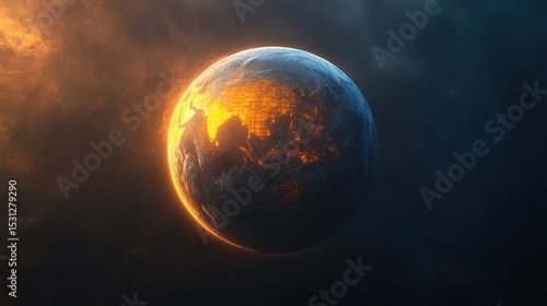 Planet earth burning in space showing asia and australia
