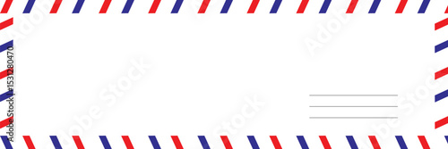 Airmail Envelope frame images with strips. International vintage letter border. Retro air mail postcard with blue and red stripes.  Empty classic postal frame. Vector illustration