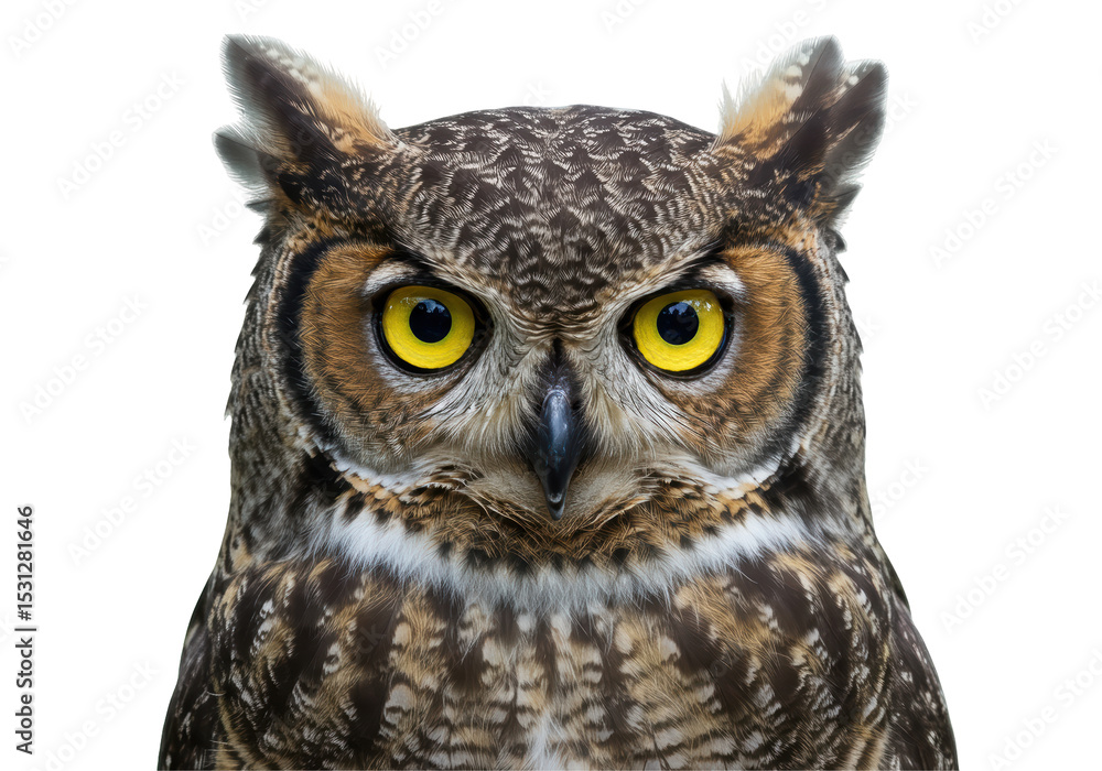 Naklejka premium Isolated Intense Gaze of a Great Horned Owl