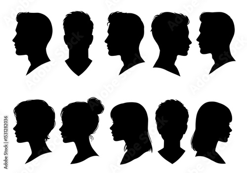Silhouettes of diverse men and women isolated on white background