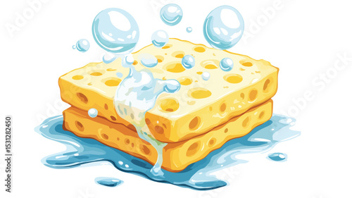 Bubble Sponge Washing Vector Illustration with Isolated Design Elements