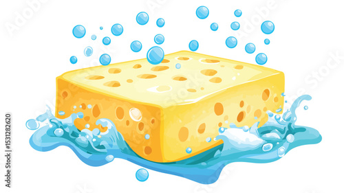 Sponge Wash with Bubbles Vector Isolated Illustration in EPS Format