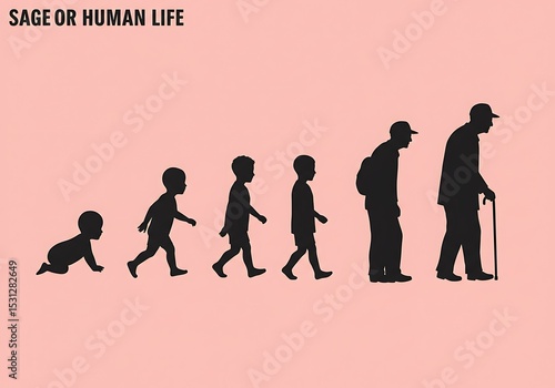 Silhouettes show the stages of human life from baby to elderly man