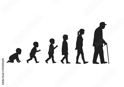 Silhouettes show the stages of human development isolated on white background