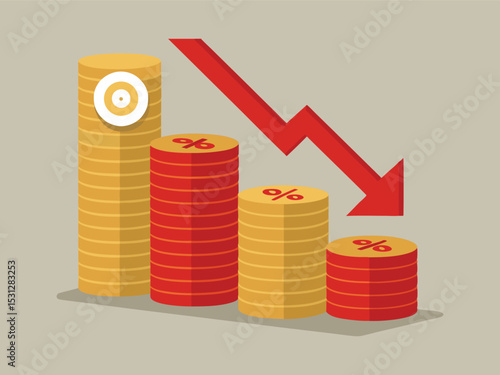 Financial Crisis & Economic Downturn - Money Graph with Declining Percentages