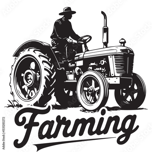Vintage farmer driving classic tractor illustration