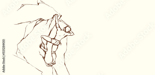 Climber climbs on a rock. Vector drawing