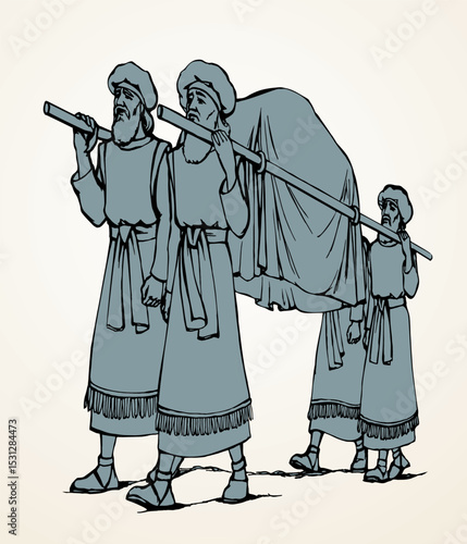 Vector drawing. Priests with an ark