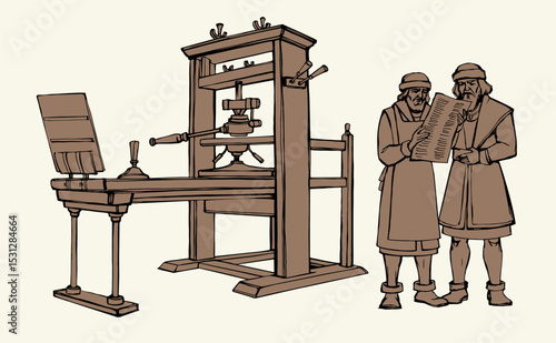 Vector drawing. Vintage printing press