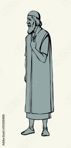 Vector drawing. Old man in ancient clothing