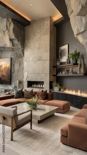 Wallpaper Mural Modern luxury living room with stone accents
 Torontodigital.ca