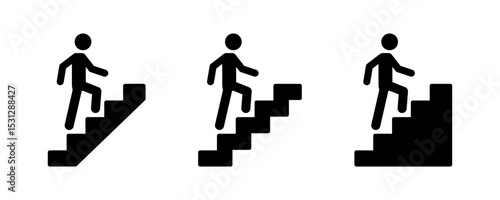 Stairs icon. Walking up staircase or stairs sign. Man climbs the stairs. Climb up stairs sign