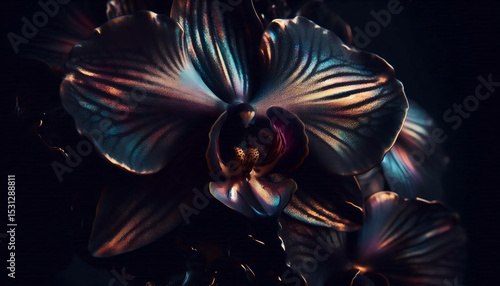 A rare black orchid close-up, Ai generated image