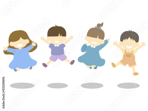 笑顔でジャンプする子供たちのイラスト