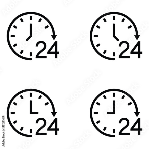 Clock vector icon. Time vector illustration. 24 hours watch icon set. watch icon symbol, Trendy Flat style for graphic design, Web site, UI