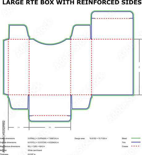 Large rte box design template reinforced sides die-cut