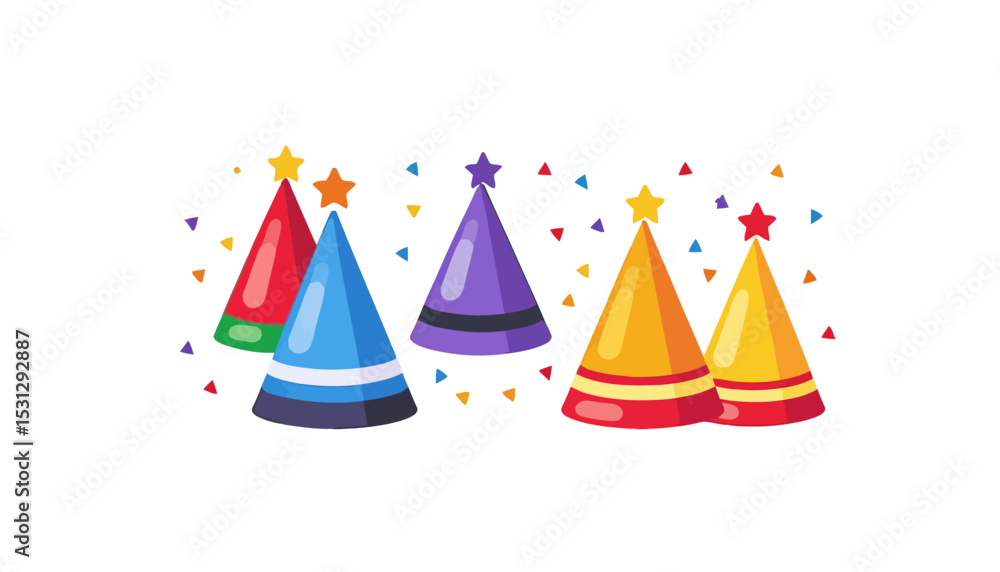 Celebration-Party-Hats-Vector-Illustration-Festive-Headwear-with-Stars-and-Confetti-Perfect-for-Birthdays-Anniversaries-and-New-Years-Celebrations Celebration-Party-Hats-Vector-Illustration-Festive-Headwear-with-Stars-and-Confetti-Perfect-for-Birthdays-Anniversaries-and-New-Years-Celebrations