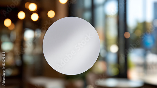  blank white round sticker on a window