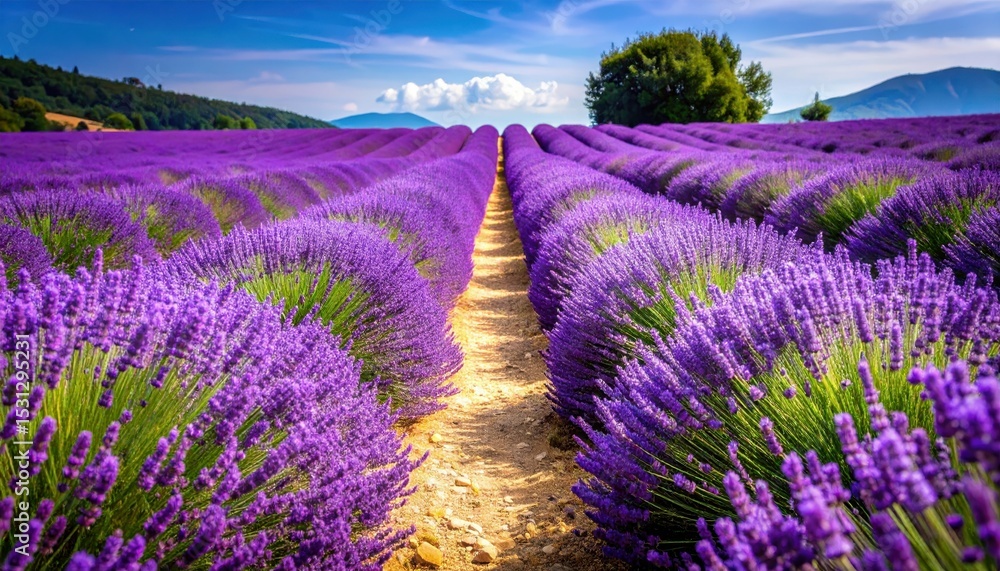 Obraz premium Vibrant Lavender Pathway Through Picturesque Field in France