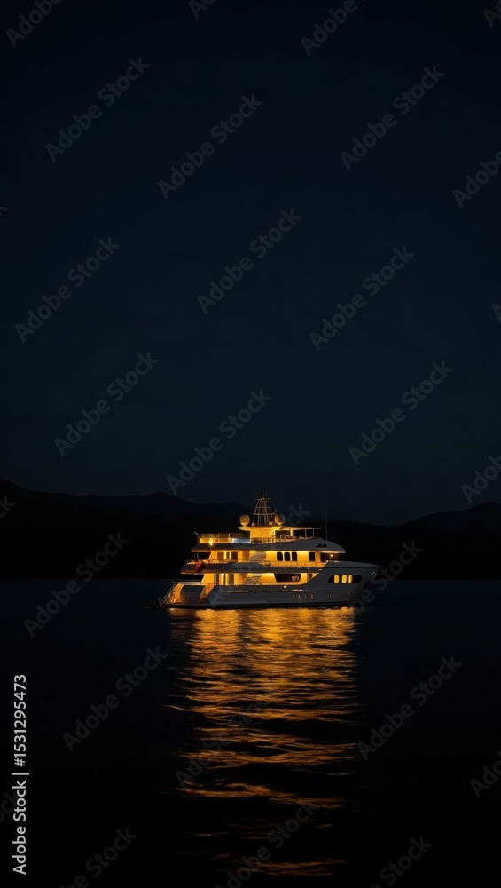 Obraz premium Luxury yacht at night calm waters dark sky
