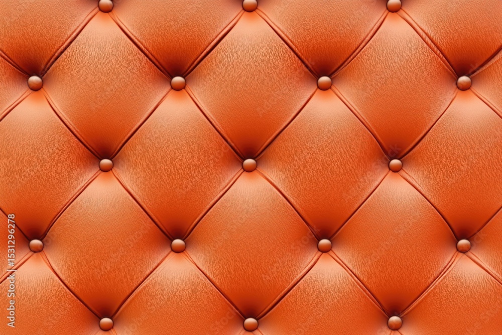 Orange leather upholstery with diamond-shaped tufting and rounded buttons Orange leather upholstery with diamond-shaped tufting and rounded buttons
