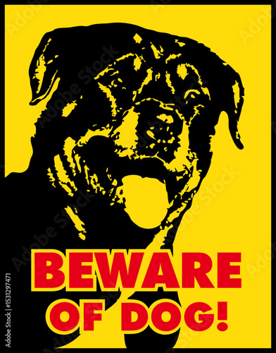 Beware of Dog! Sign: A striking graphic design, with bold text and a menacing image of a dog, delivers a clear message, emphasizing caution and awareness.